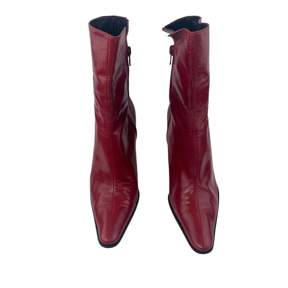 Nine West Red Leather Pointed Toe Stiletto Heel Ankle Boots Y2K Size 7.5 M - Picture 3 of 7